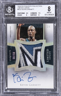 2004-05 UD "Exquisite Collection" Limited Logos #KG2 Kevin Garnett Signed Game Used Patch Card (#50/50) – BGS NM-MT 8/BGS 10